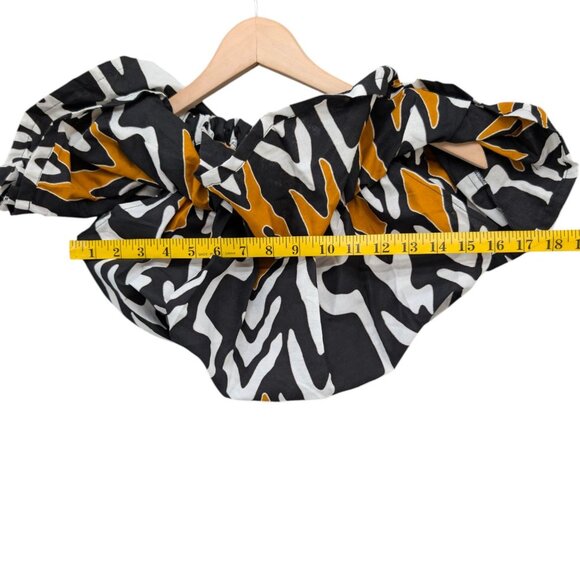 Francis Benedict Crop Top Womens Black Gold African Flutter Sleeve Pullover OS - Picture 7 of 8